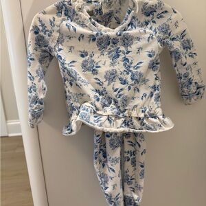 Mud Pie Blue Floral Ruffle Hoodie & Pant Set